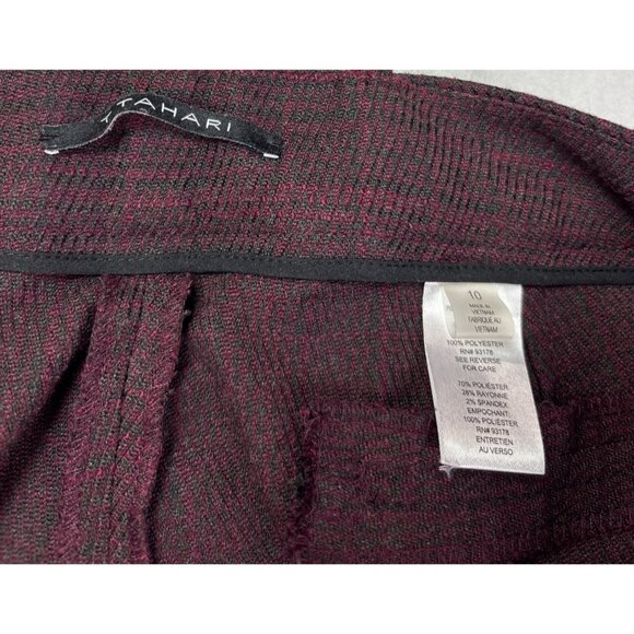 T Tahari Womens Burgundy Black Textured Dress Pants Size 10 Ankle Slim - Picture 7 of 8